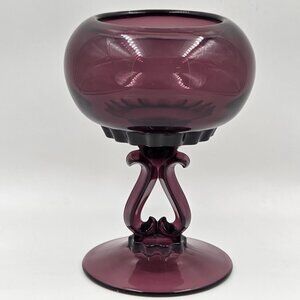 Viking Glass Co Flowerlite Princess Harp Split Stem Amethyst Compote Vase